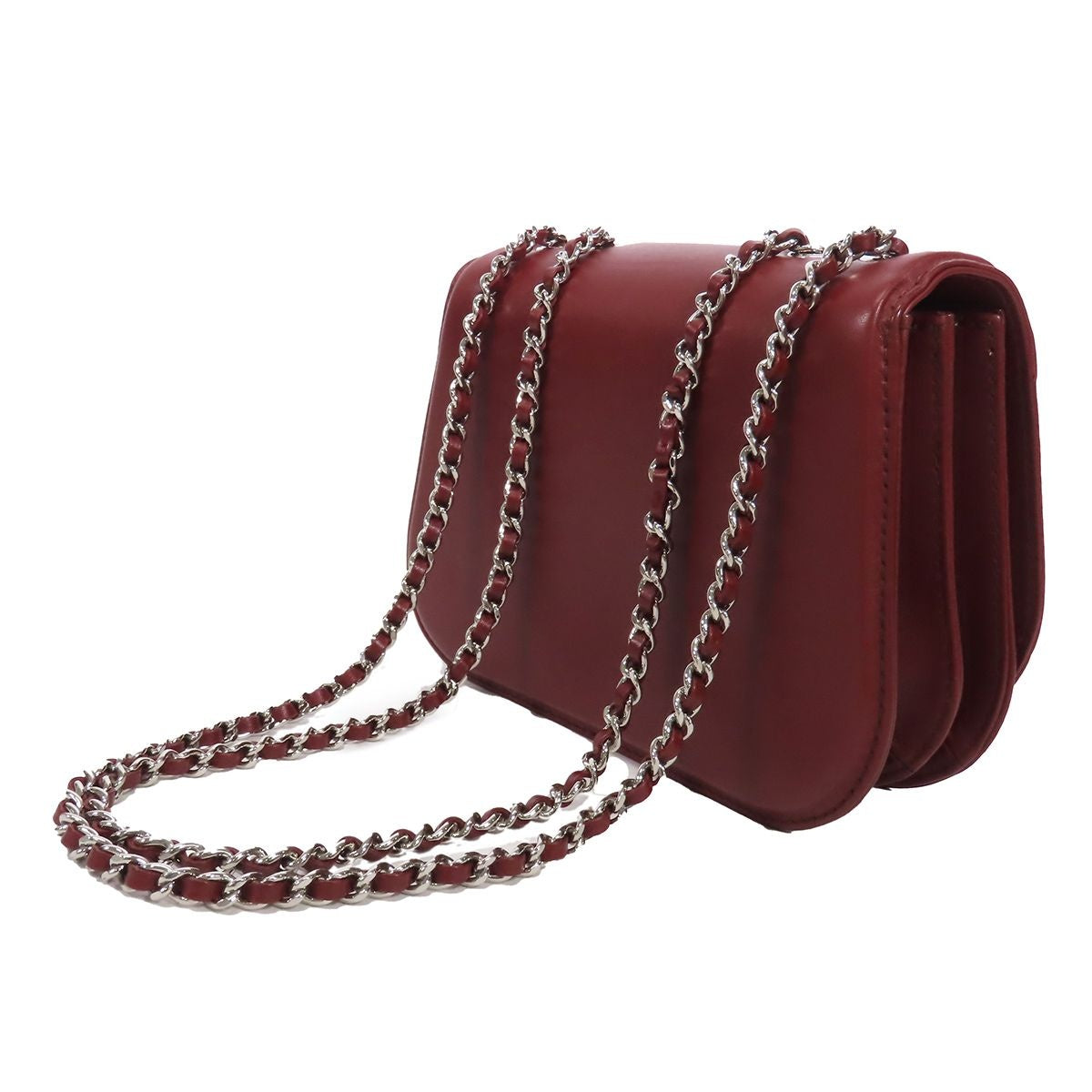 Chanel Braid Chain Burgundy Silver Calfskin Turnlock Braided Shoulder Bag — view 2