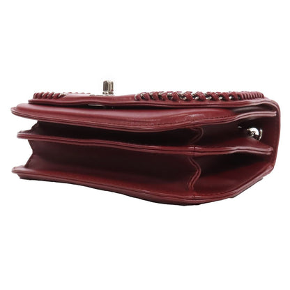 Chanel Braid Chain Burgundy Silver Calfskin Turnlock Braided Shoulder Bag — view 3