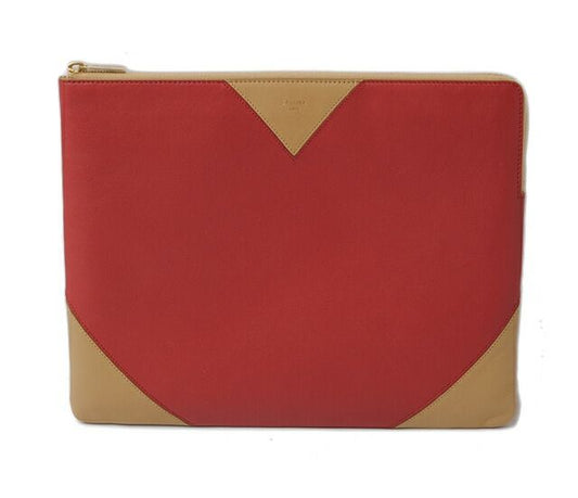 Celine Brand Bag Preowned Clutch Pouch Clutch Bag Ipad Case Bicolor Red Camel