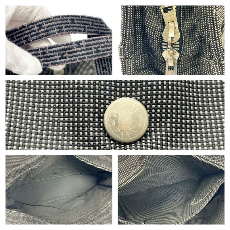Hermes 100951m Canvas Her Line Tote MM Gray 391186 Tote Bag