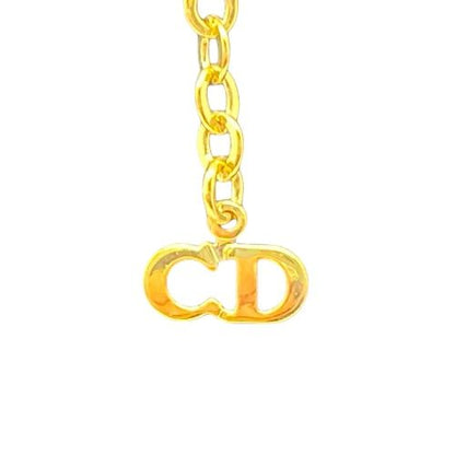 Christian DIOR Necklace Rhinestone Vintage Round Logo Gold