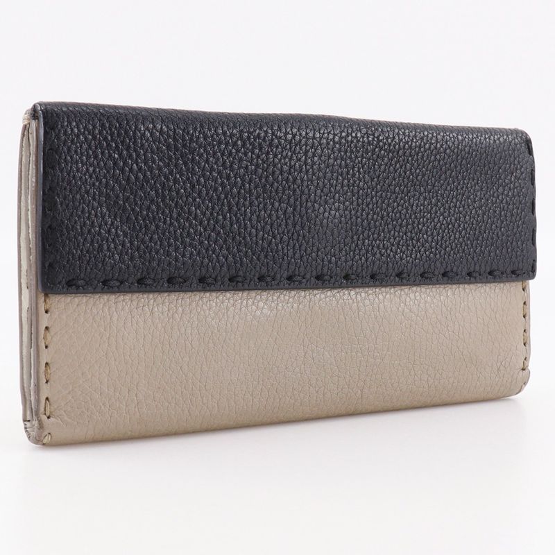 Fendi Selleria W Hook Bi-fold 8m0144 Leather Gray Ladies Long Wallet