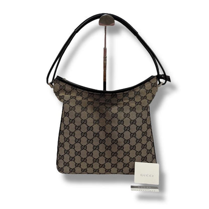Gucci One Shoulder Bag GG Canvas Nylon Leather Dark Brown Hobo Soho