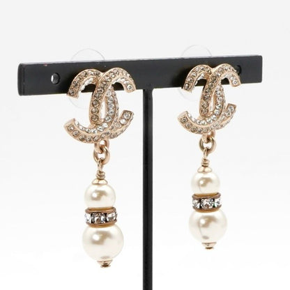 Chanel Earrings Earring Gold White Coco Mark Rhinestone