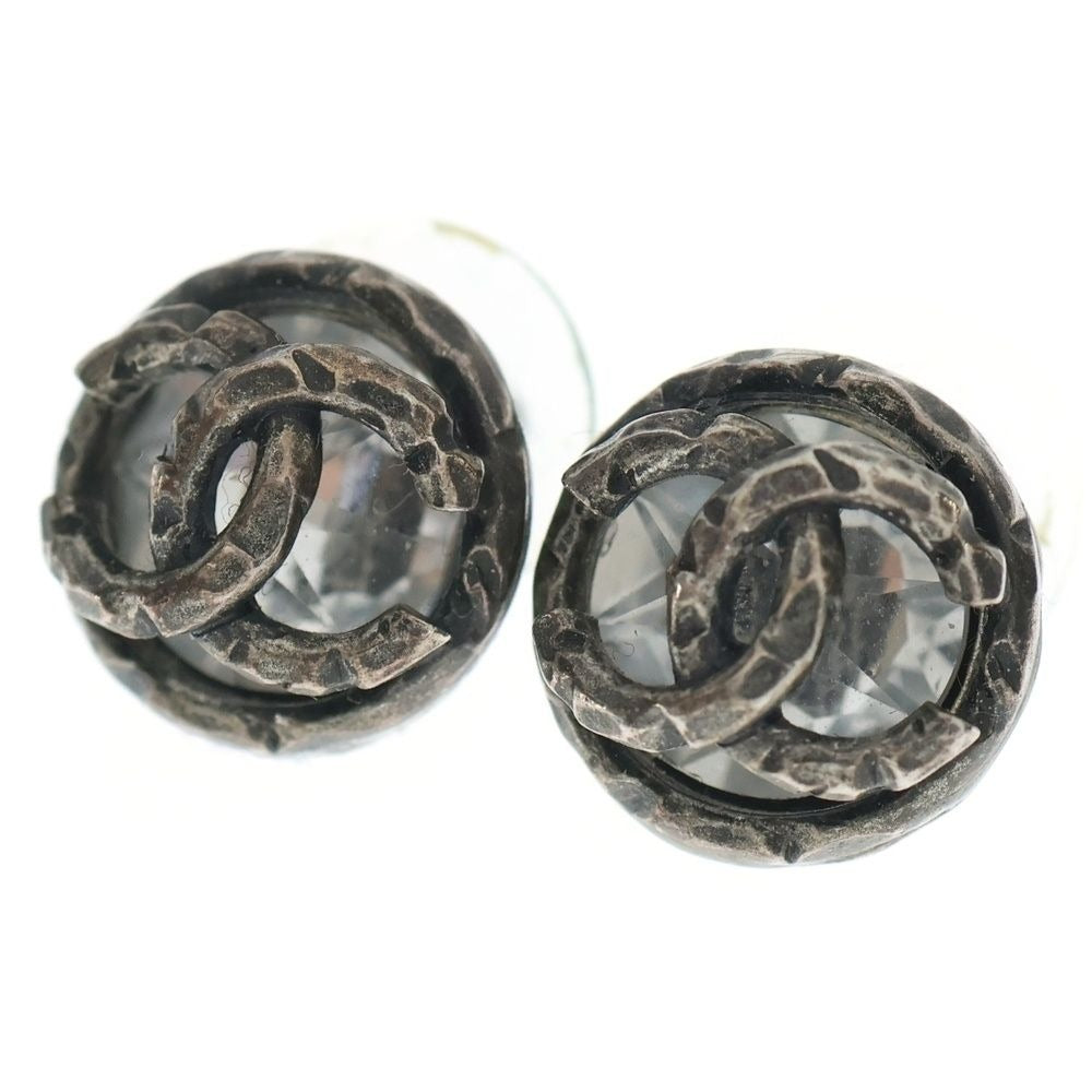 Chanel Coco Round Metal Stud Earrings Silver