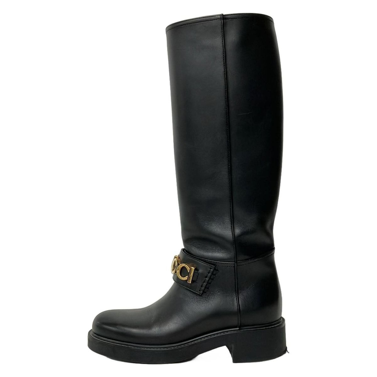 Gucci Long Boots 36 Black Logo Leather