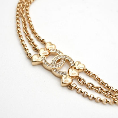 Chanel Necklace Pendant Choker Gold Coco Mark Rhinestone Heart