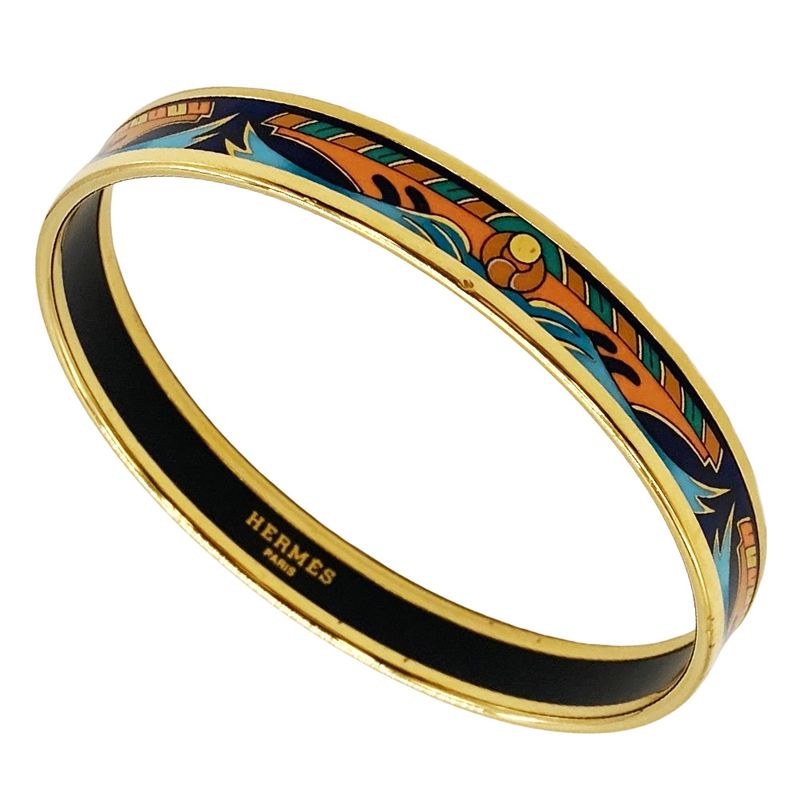 Hermes Emile PM Bangle Cuff Enamel Multicolor Gold Hardware Women