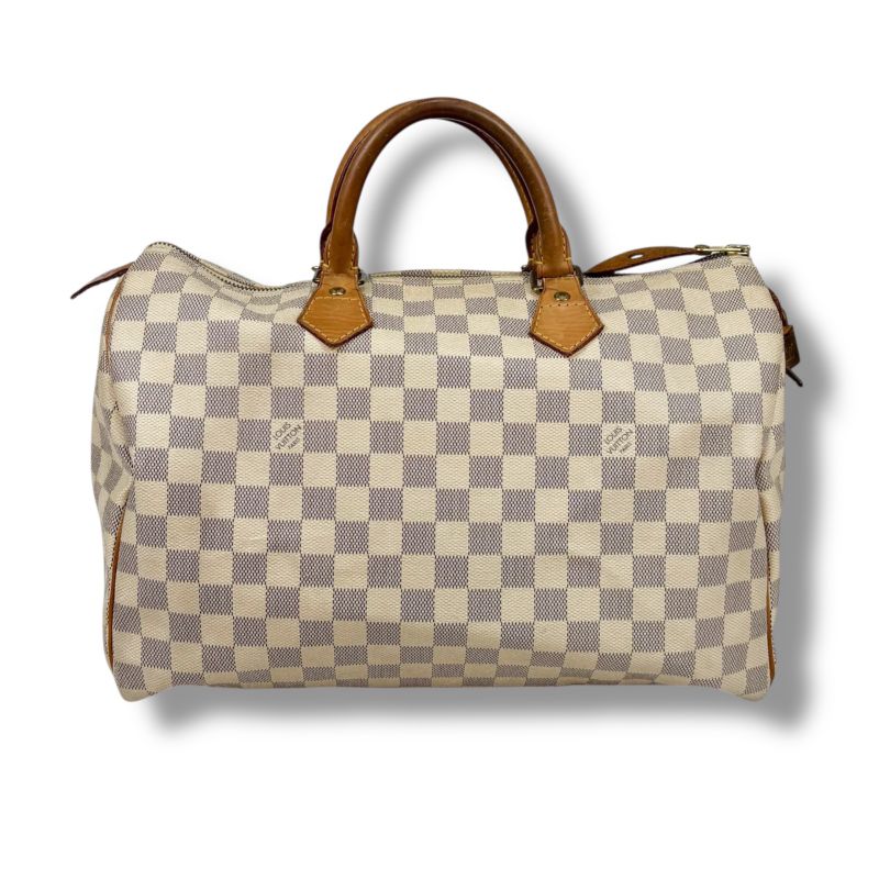 Louis Vuitton Damier Azure Speedy 35 Handbag Mini Boston Bag White Beige
