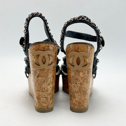 Chanel Chain Cork Wedge Sandals 34½ (equivalent to 21.5cm (8.46in)) Black