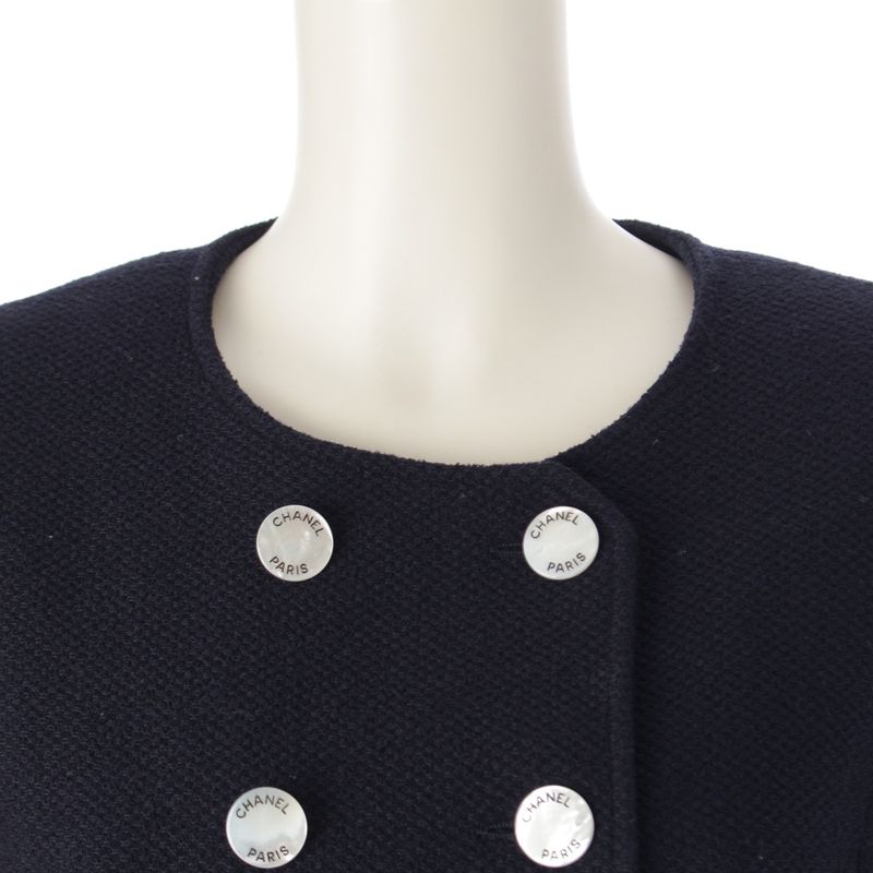 Chanel 97P Wool And Nylon Collarless Jacket Skirt Set-up P07187v05407 Navy 36