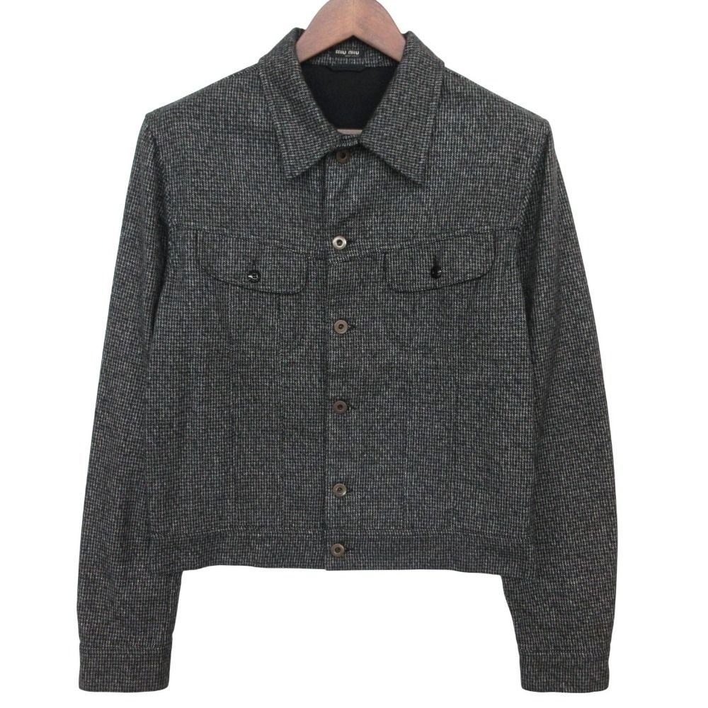 Miu Miu Vintage Archive Jacket Tracker Y2k Houndstooth Pattern Gray