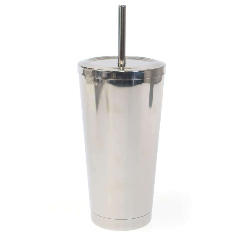 Balenciaga Tumbler Silver Tumbler with Straw Silver