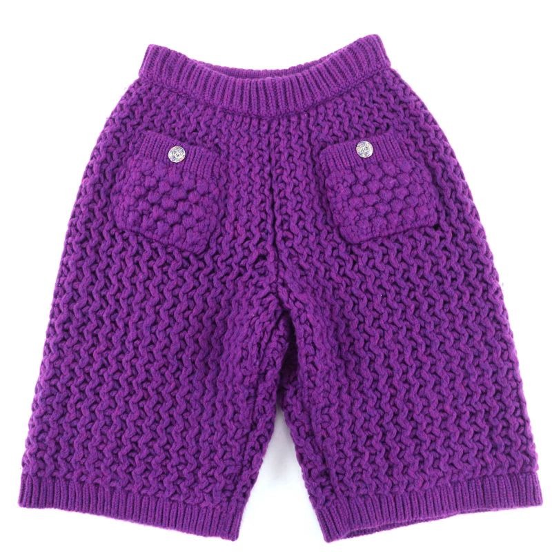 Chanel Stoned Coco Mark Button Wool Bermuda Pants Purple 36 Storage Bag