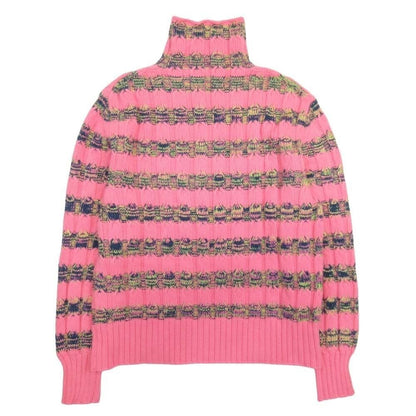 Dior Homme Wool Cashmere Border Turtleneck Knit Cable Sweater M Pink