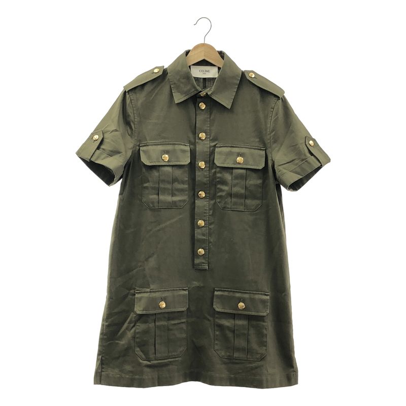 Celine Cotton Military Dress - 38 - Khaki - Women