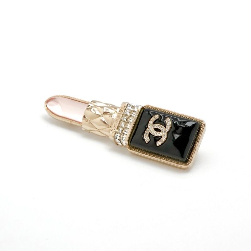 Chanel Brooch Corsage Gold Black Pink Here Mark Rhinestone Lip Motif