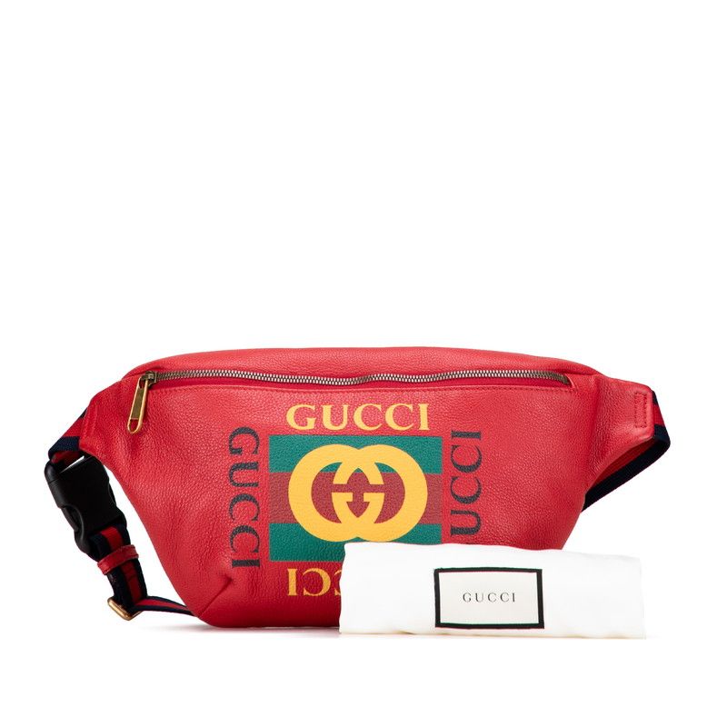 Gucci Logo Print Sherry Line Waist Bag Body Bag 530412 Red Leather Ladies Gucci