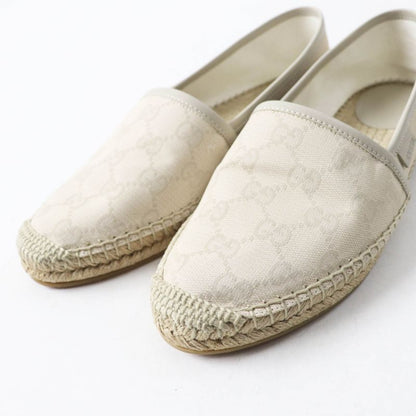 Gucci 466902 GG Canvas Leather Espadrilles Slip-ons Light Beige 37.5 With Box