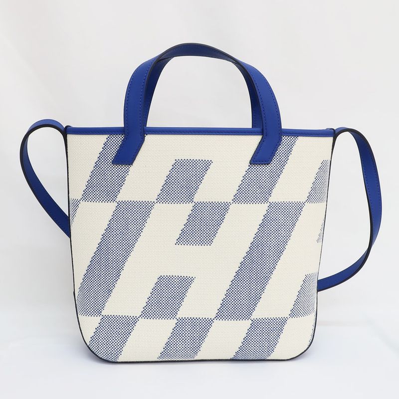 Hermes Ambie PM Handbag Shoulder Bag 2WAY Blue-white U Stamp Canvas