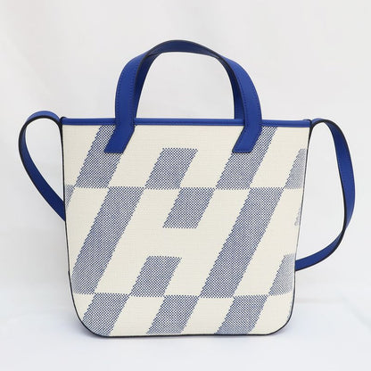 Hermes Ambie PM Handbag Shoulder Bag 2WAY Blue-white U Stamp Canvas