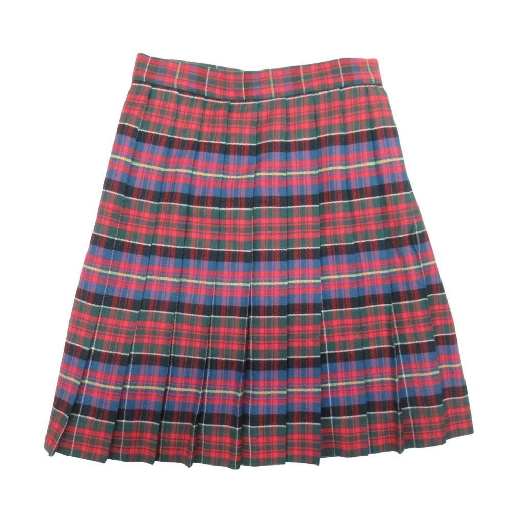 Saint Laurent Vintage Yves Tartan Check Pleated Skirt Knee Length 36 Red Multi