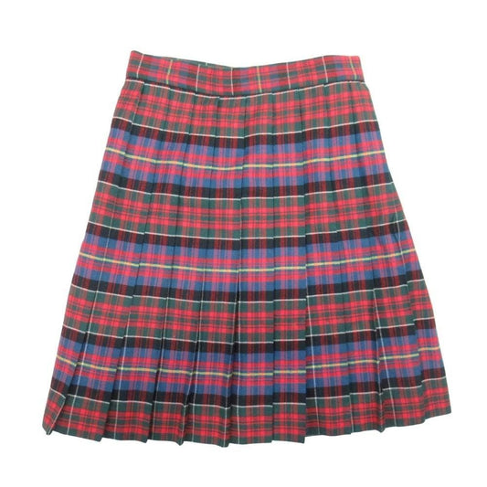 Saint Laurent Vintage Yves Tartan Check Pleated Skirt Knee Length 36 Red Multi