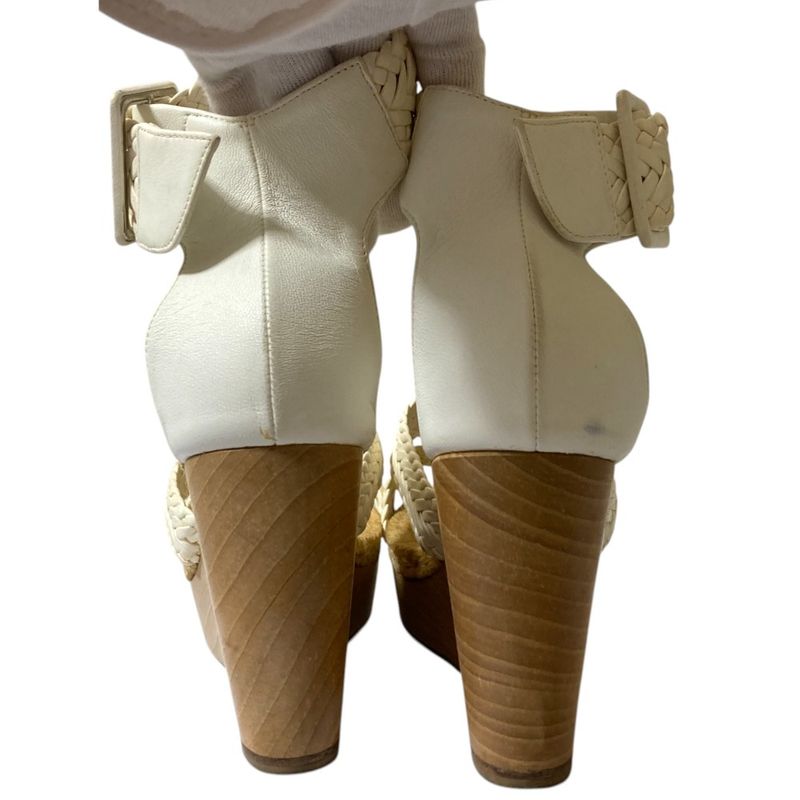 Good Hermes Wedge Sole Mesh Leather Wood Sandals Equivalent to 23.5cm (9.25in)