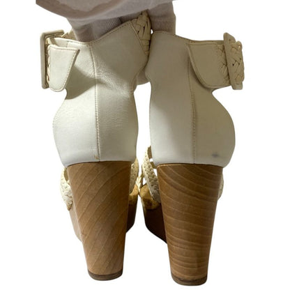 Good Hermes Wedge Sole Mesh Leather Wood Sandals Equivalent to 23.5cm (9.25in)