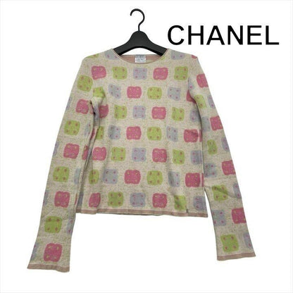 Chanel Quality All Over Pattern Cashmere Top Long Sleeve Knit Lightweight