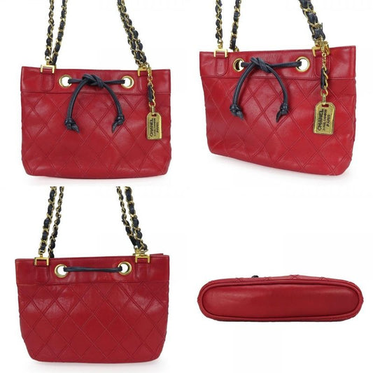Chanel Shoulder Bag Bicolore Chain Lambskin Red Gold Hardware Mini Drawstrin