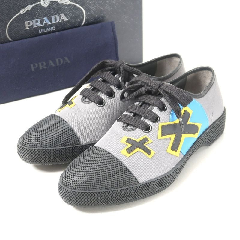 Prada Sneakers Size 5 1 2 low Cut Rubber Wappen Leather Shoes