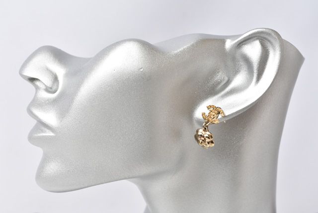 Chanel Earrings Logo CC Coco Mark Camellia Gold Orange