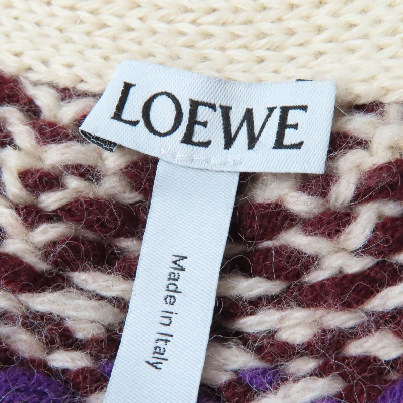 LOEWE D3279080sm Wool Alpaca Silk Cashmere Blend Argyle Knit Cardigan Ivory