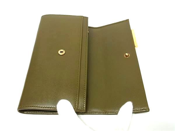 Gucci 324233 Leather Belt Motif Folded Long Wallet Women Khaki Bp1211