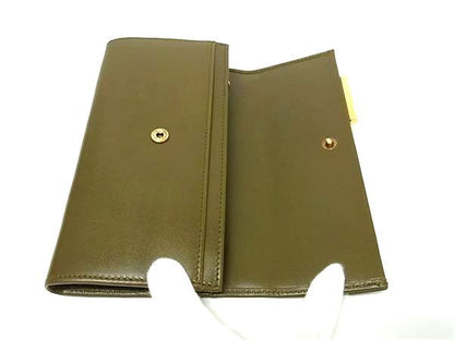 Gucci 324233 Leather Belt Motif Folded Long Wallet Women Khaki Bp1211