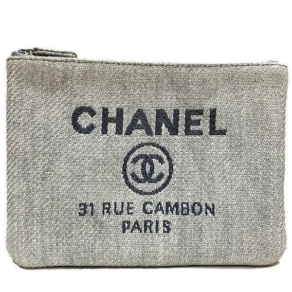 Chanel Deauville Pouch Raffia Light Gray
