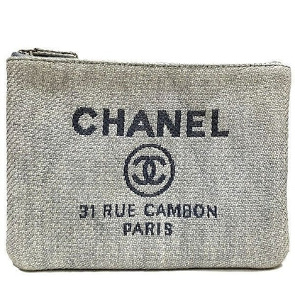Chanel Deauville Pouch Raffia Light Gray