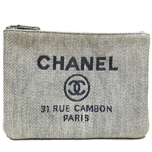 Chanel Deauville Pouch Raffia Light Gray
