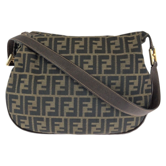 Fendi Zucca Dark Brown Gold Canvas Leather Shoulder Bag
