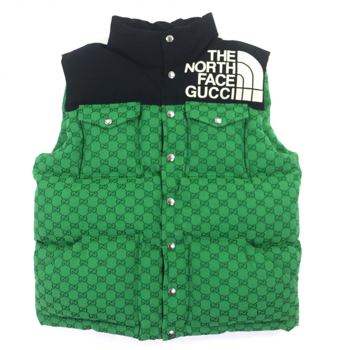 Gucci the North Face GG Pattern Logo Embroidery Gilet Down Vest Green