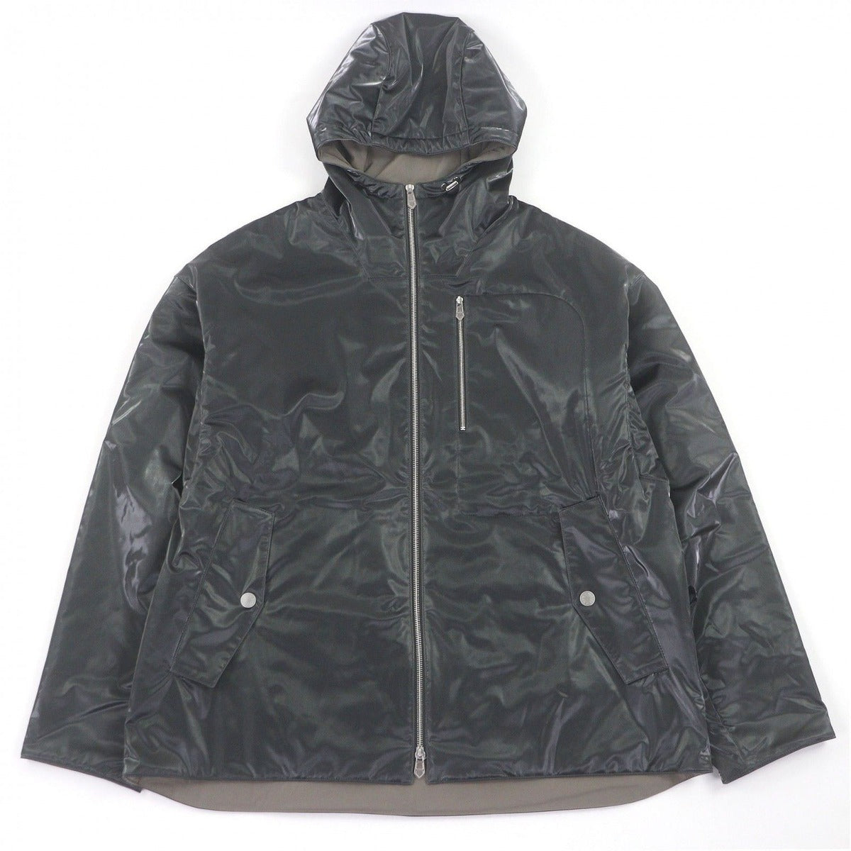 Hermes Series Button Logo Zip Nylon Jacket Hoodie Charcoal Khaki 50