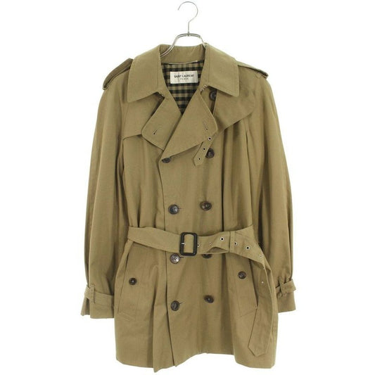 Saint Laurent Paris Y821 B Lined Check Trench Coat With Belt 46
