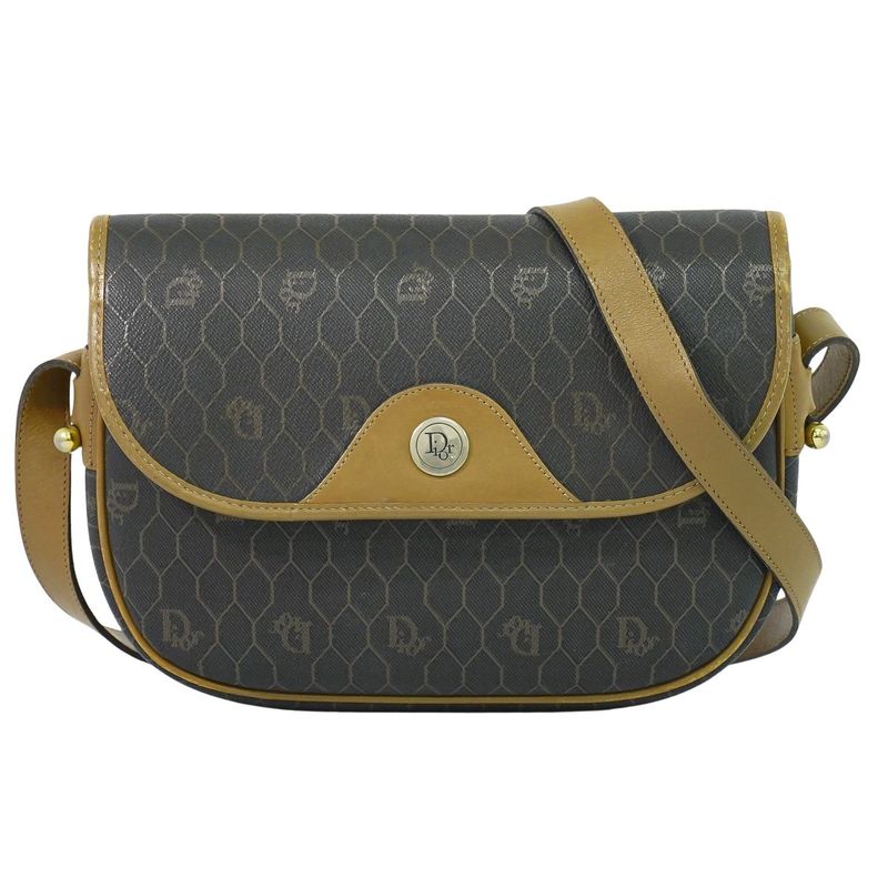 Authentic Christian DIOR Honeycomb Pattern Shoulder Bag Pochette PVC Black