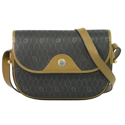 Authentic Christian DIOR Honeycomb Pattern Shoulder Bag Pochette PVC Black