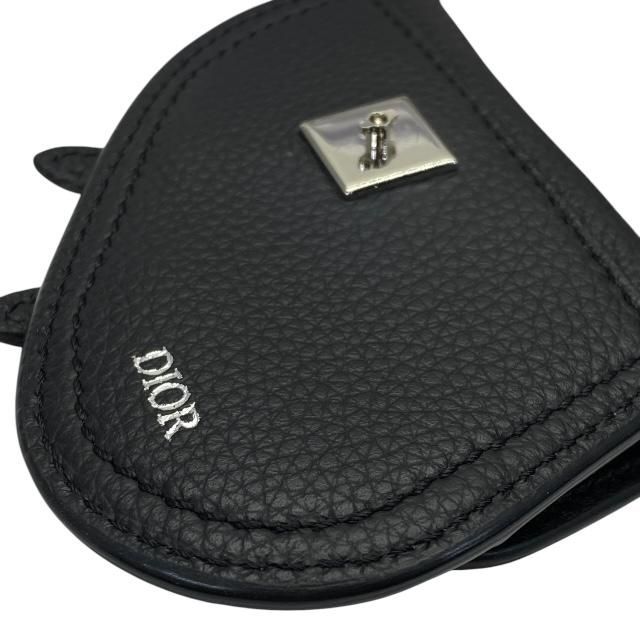 Christian DIOR Saddle Pouch Mini Accessories Coin Case Fold Logo Leather Black