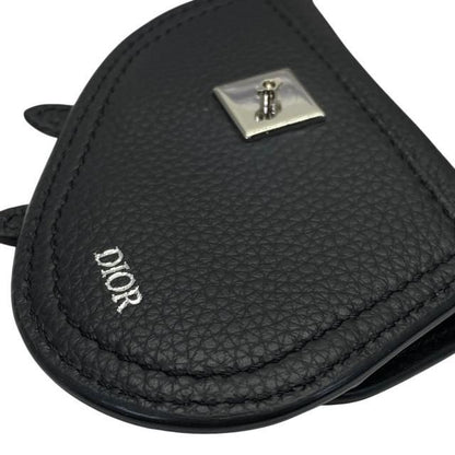 Christian DIOR Saddle Pouch Mini Accessories Coin Case Fold Logo Leather Black