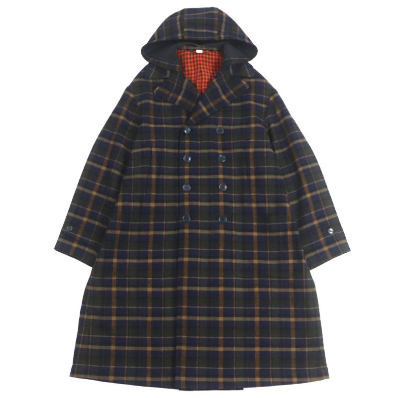 Gucci Wool Linen Checked Double Breasted Hooded Chester Coat