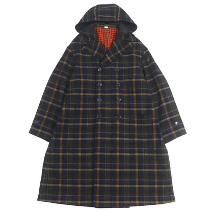 Gucci Wool Linen Checked Double Breasted Hooded Chester Coat