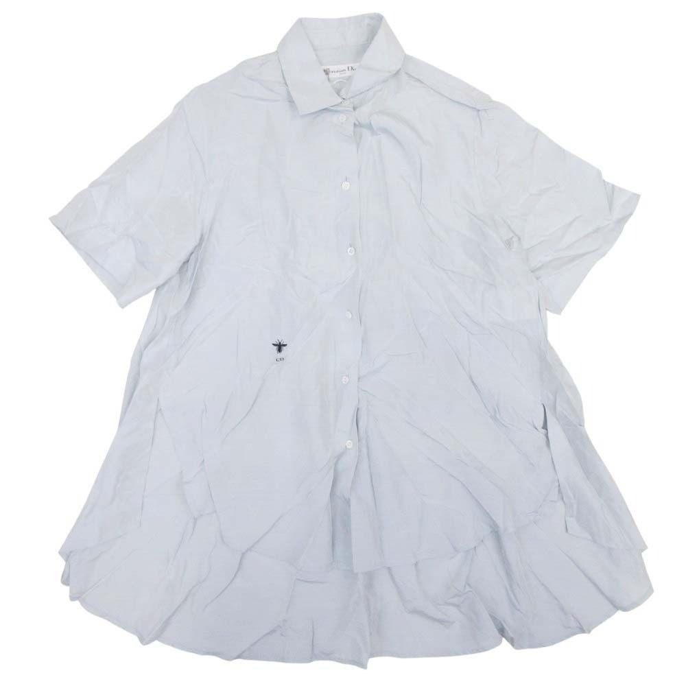 Dior Hem Line Short Sleeve Shirt Cdlogo Bee Embroidery Blouse Top Silk 36 Light